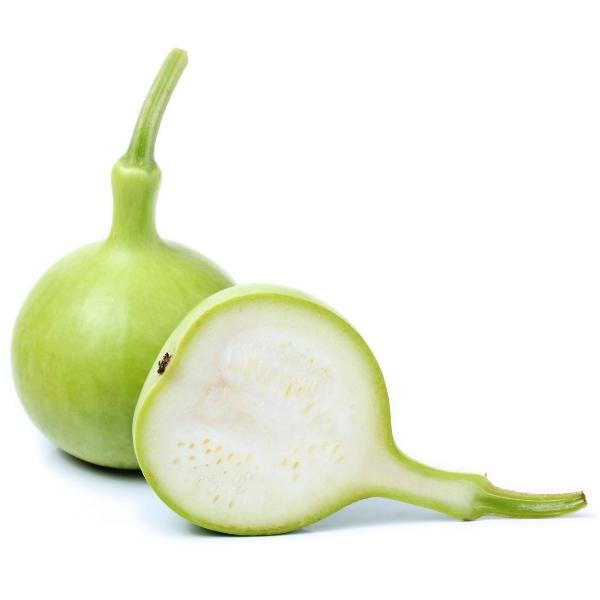 Calabash (Lagenaria siceraria, also known as bottle gourd, white-flowered gourd, long melon, birdhouse gourd, New Guinea bean, and Tasmania bean)