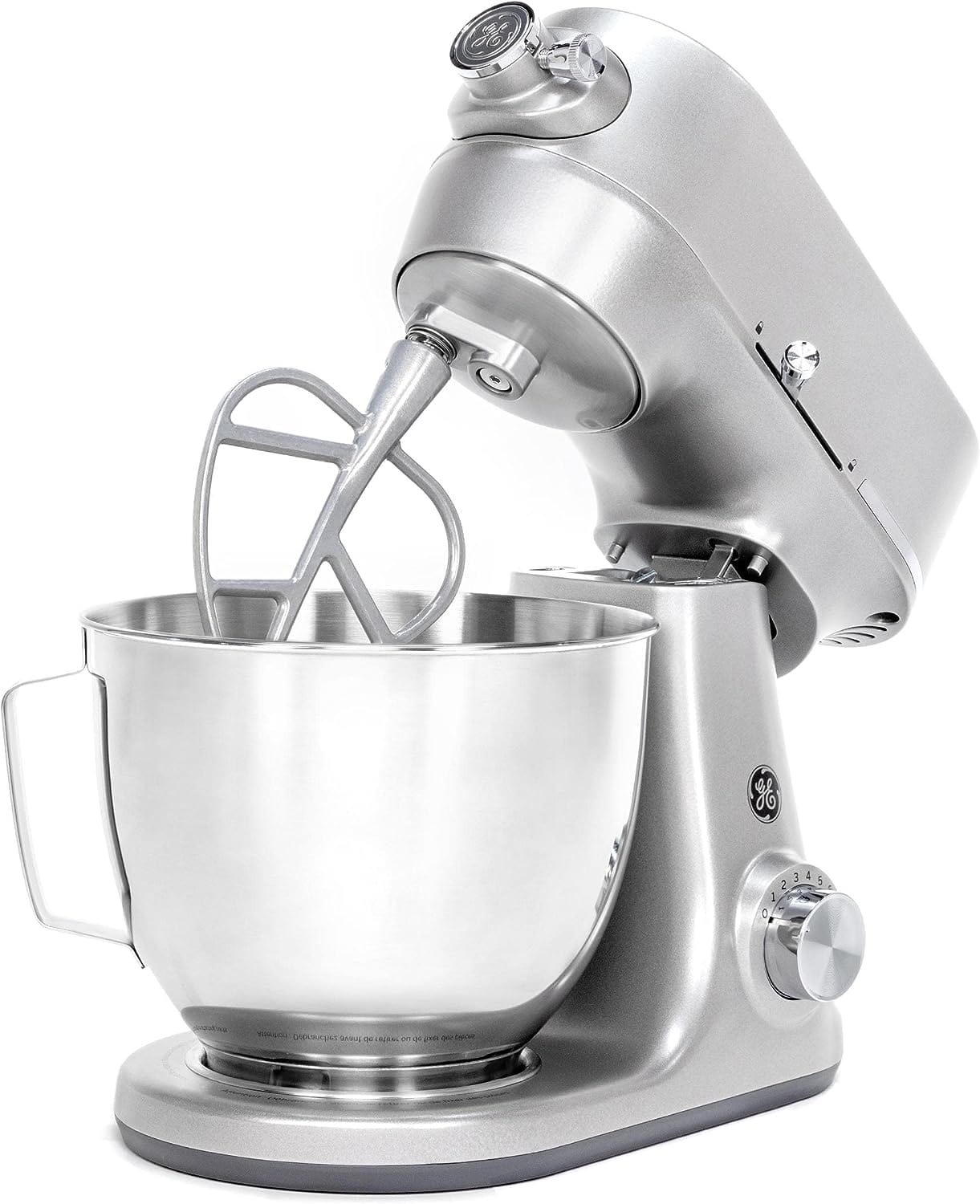 GE Tilt-Head Electric Stand Mixer | 7-Speed, 350-Watt Motor | Includes 5.3-Quart Bowl, Flat Beater, Dough Hook, Wire Whisk  Pouring Shield | Countertop Kitchen Essentials | Granite Gray