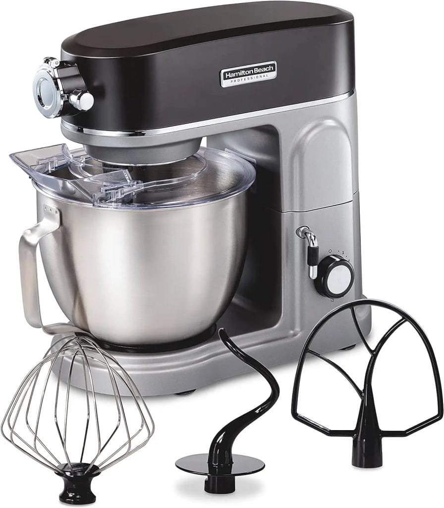 Hamilton Beach Professional All-Metal Stand Mixer with Specialty Attachment Hub, 5 Quart Bowl, 12 Speeds, Includes Flat Beater, Dough Hook, Whisk (63240)