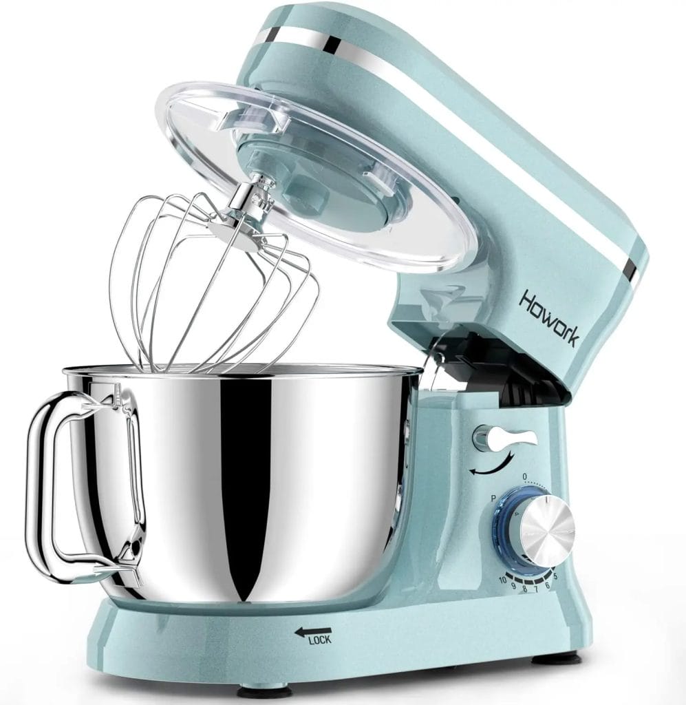 Howork Electric Stand Mixer,10+p Speeds With 6.5QT Stainless Steel Bowl,Dough Hook, Wire Whip  Beater,for Most Home Cooks,Blue