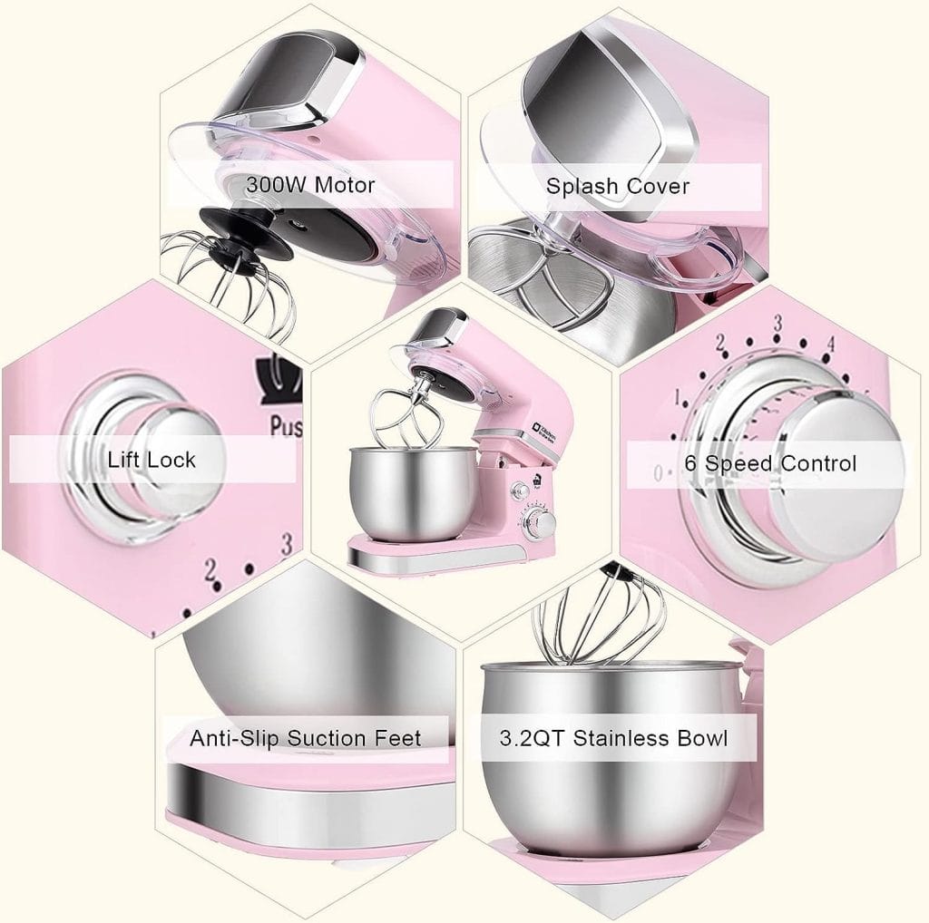 Kitchen in the box Stand Mixer,3.2Qt Small Electric Food Mixer,6 Speeds Portable Lightweight Kitchen Mixer for Daily Use with Egg Whisk,Dough Hook,Flat Beater (Pink) Kitchen in the box Stand Mixer,3.2Qt Small Electric Food Mixer,6 Speeds Portable Lightweight Kitchen Mixer for Daily Use with Egg Whisk,Dough Hook,Flat Beater (Pink)