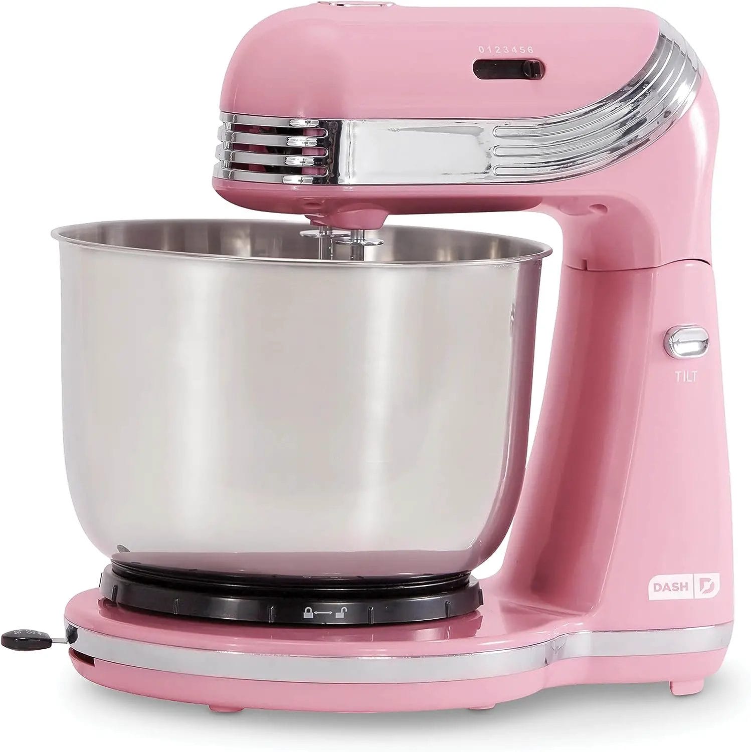 Dash Stand Mixer (Electric Mixer for Everyday Use): 6 Speed Stand Mixer with 3 Quart Stainless Steel Mixing Bowl, Dough Hooks  Mixer Beaters for Dressings, Frosting, Meringues  More - Pink