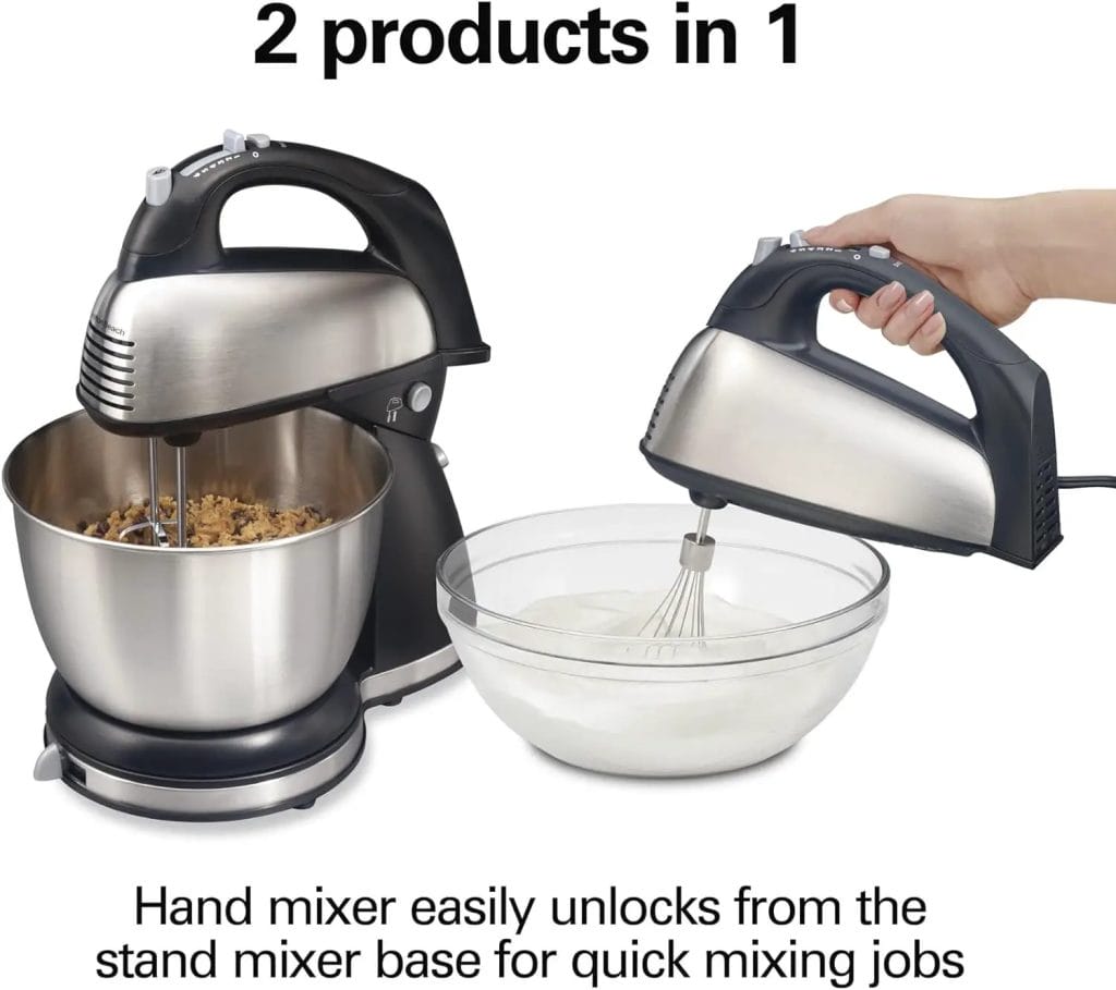 Hamilton Beach Classic Stand and Hand Mixer, 4 Quarts, 6 Speeds with QuickBurst, Bowl Rest, 290 Watts Peak Power, Black and Stainless