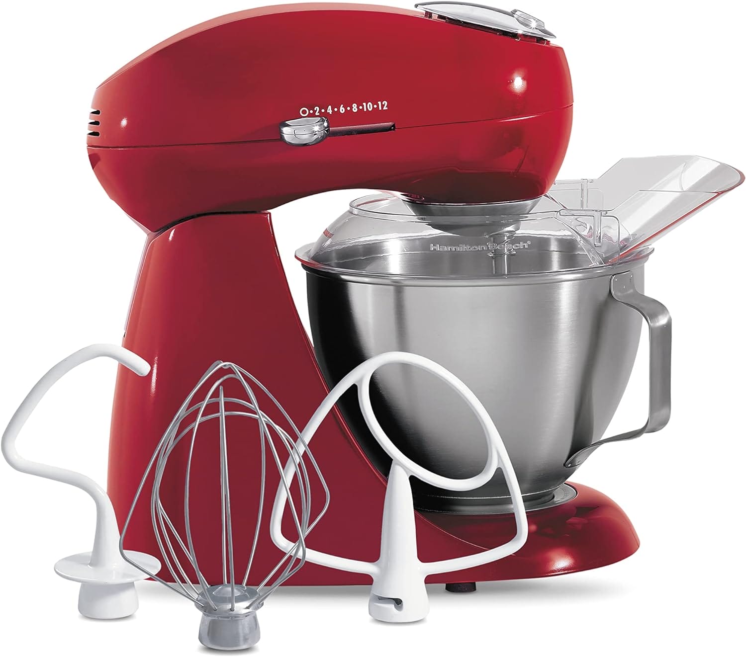 Hamilton Beach All-Metal 12-Speed Electric Stand Mixer, Tilt-Head, 4.5 Quarts, Pouring Shield, Red