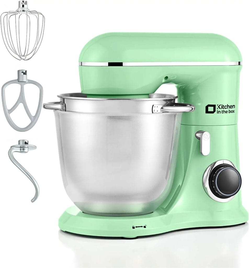 Kitchen in the box Stand Mixer, 4.5QT+5QT Two bowls Electric Food Mixer, 10 Speeds 3-IN-1 Kitchen Mixer for Daily Use with Egg Whisk,Dough Hook,Flat Beater (Blue)