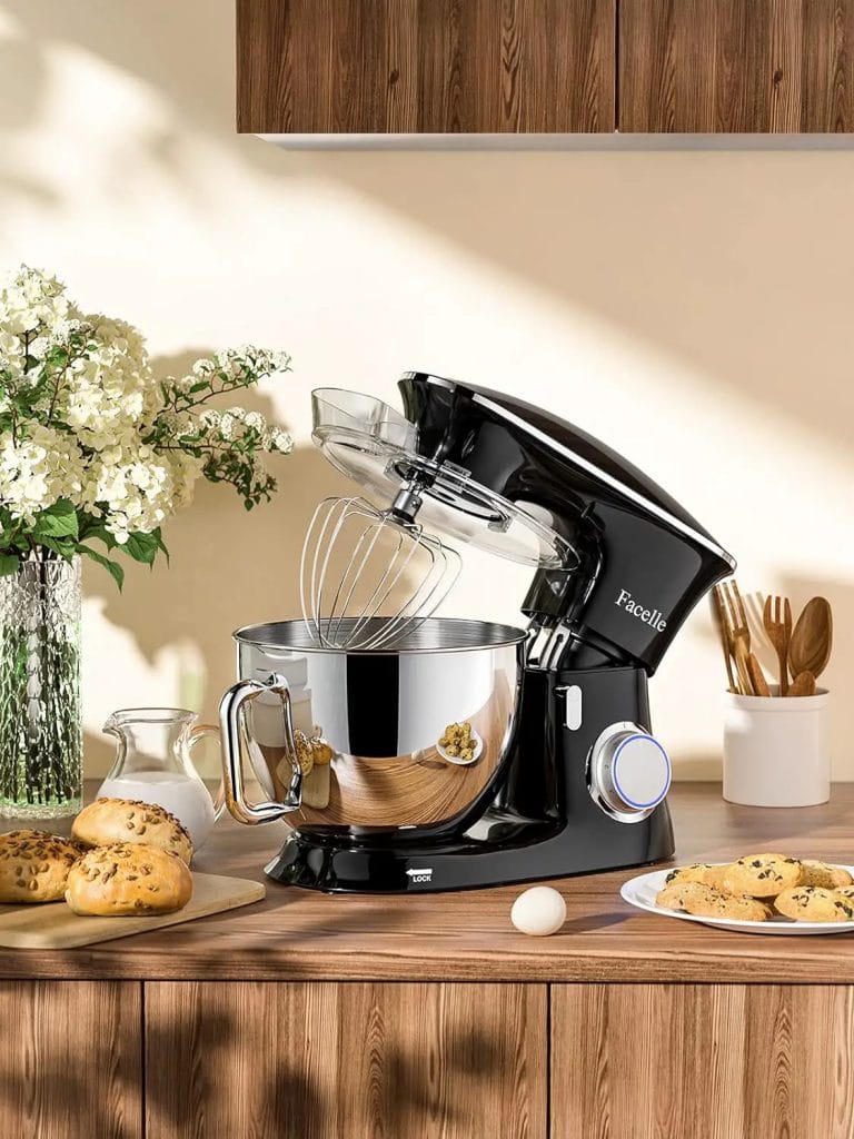 Stand Mixer, 8.5 Quart Electric Mixer Facelle, 660W 6-Speed Tilt-Head Kitchen Electric Food Mixer with Beater, Dough Hook and Wire Whip, Black
