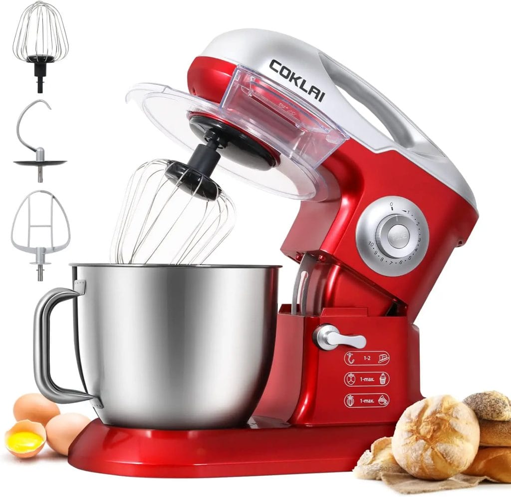 Stand Mixer, COKLAI 660w Electric Mixer Tilt-Head Dough Mixer, Kitchen Stand Mixer with 7.3-Quart Stainless Steel Bowl, Dough Hook, Flat Beater, Wire Whisk and Splash Guard