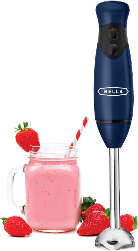 BELLA Immersion Hand Blender, Portable Mixer with Whisk Attachment - Electric Handheld Juicer, Shakes, Baby Food and Smoothie Maker, Stainless Steel, Red