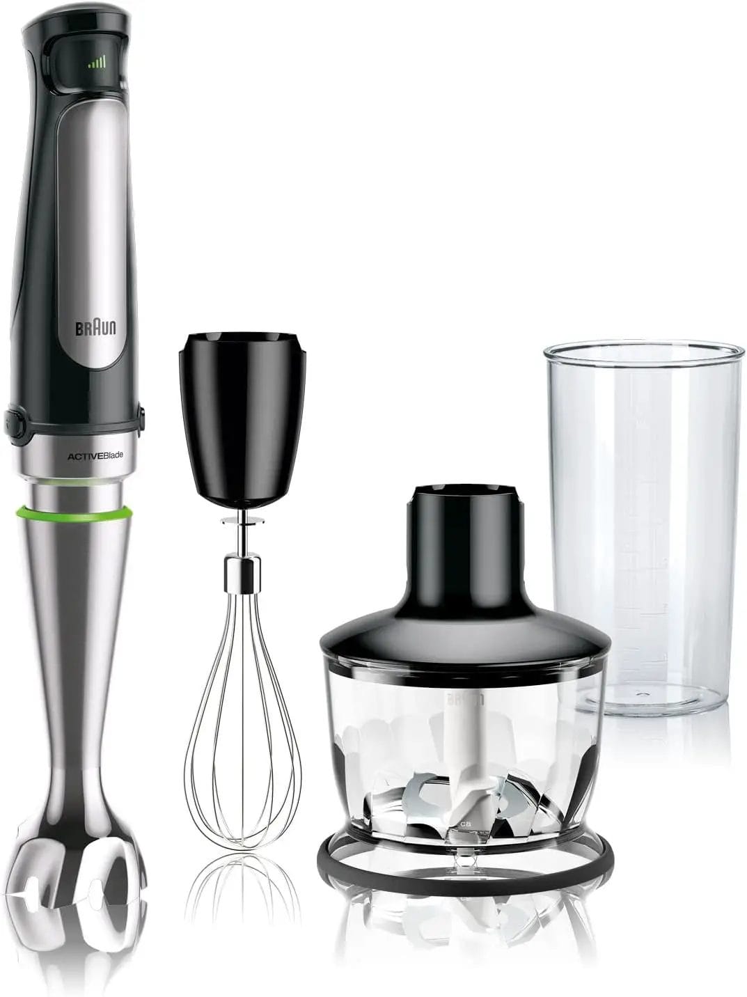 Braun MQ7035X 3-in-1 Immersion Hand, Powerful 500W Stainless Steel Stick Blender Variable Speed + 2-Cup Food Processor, Whisk, Beaker, Faster, Finer Blending, MultiQuick