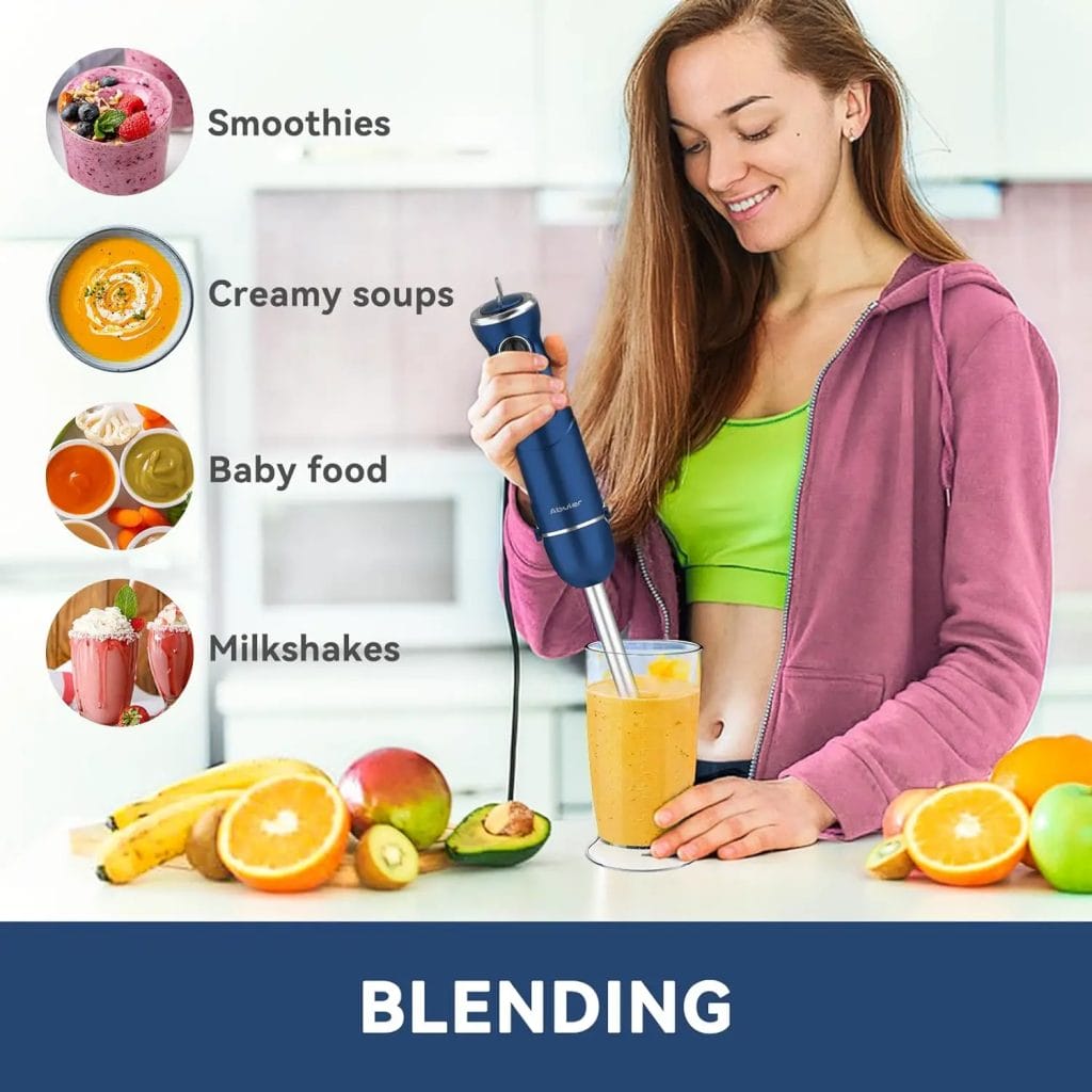 Immersion Blender Handheld Hand Blender, 800W 5 in 1 Hand Mixer Stick, BPA-Free 12 Speed Handheld Blender 304 Stainless, Mixing Beaker, Chopper, Whisk, Milk Frother, Soup, Smoothies, Baby Food, Sauce