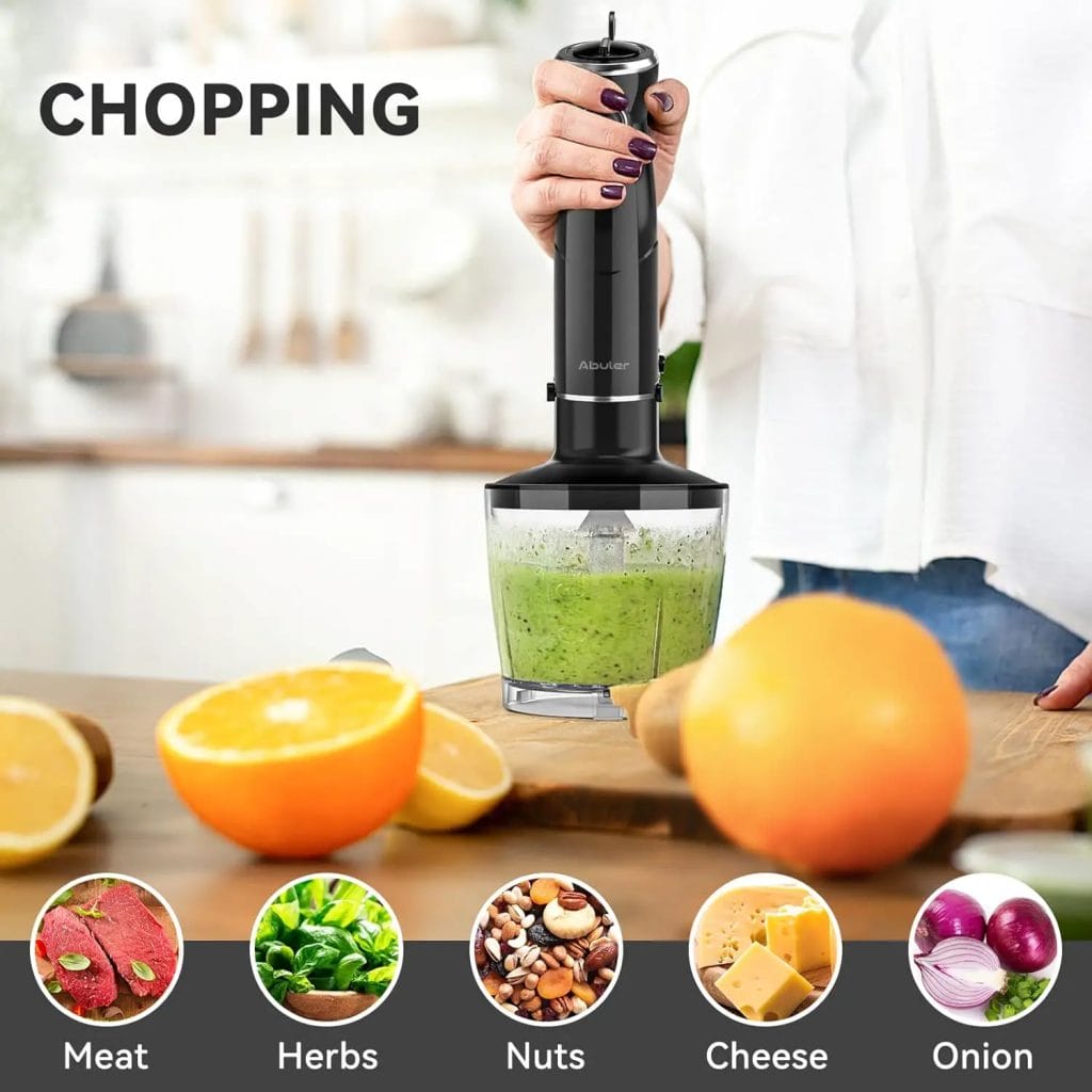 Immersion Blender Handheld Hand Blender, 800W 5 in 1 Hand Mixer Stick, BPA-Free 12 Speed Handheld Blender 304 Stainless, Mixing Beaker, Chopper, Whisk, Milk Frother, Soup, Smoothies, Baby Food, Sauce