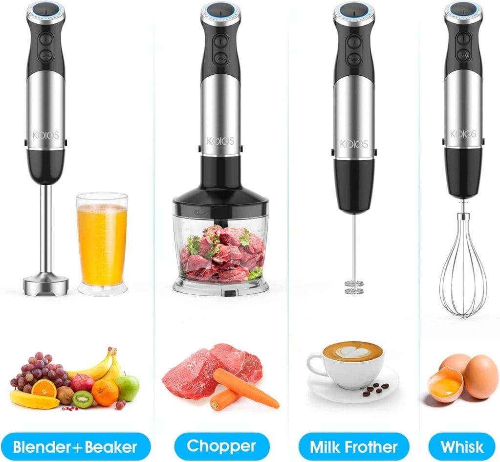 KOIOS Upgraded Immersion Blender Handheld, 1000W 12-Speed 5 in 1 Hand Mixer Stick Blender with 304 Stainless Steel Blade, Food Processor, Beaker, Egg Whisk and Milk Frother,BPA-Free, for Smoothies Purée Baby Food