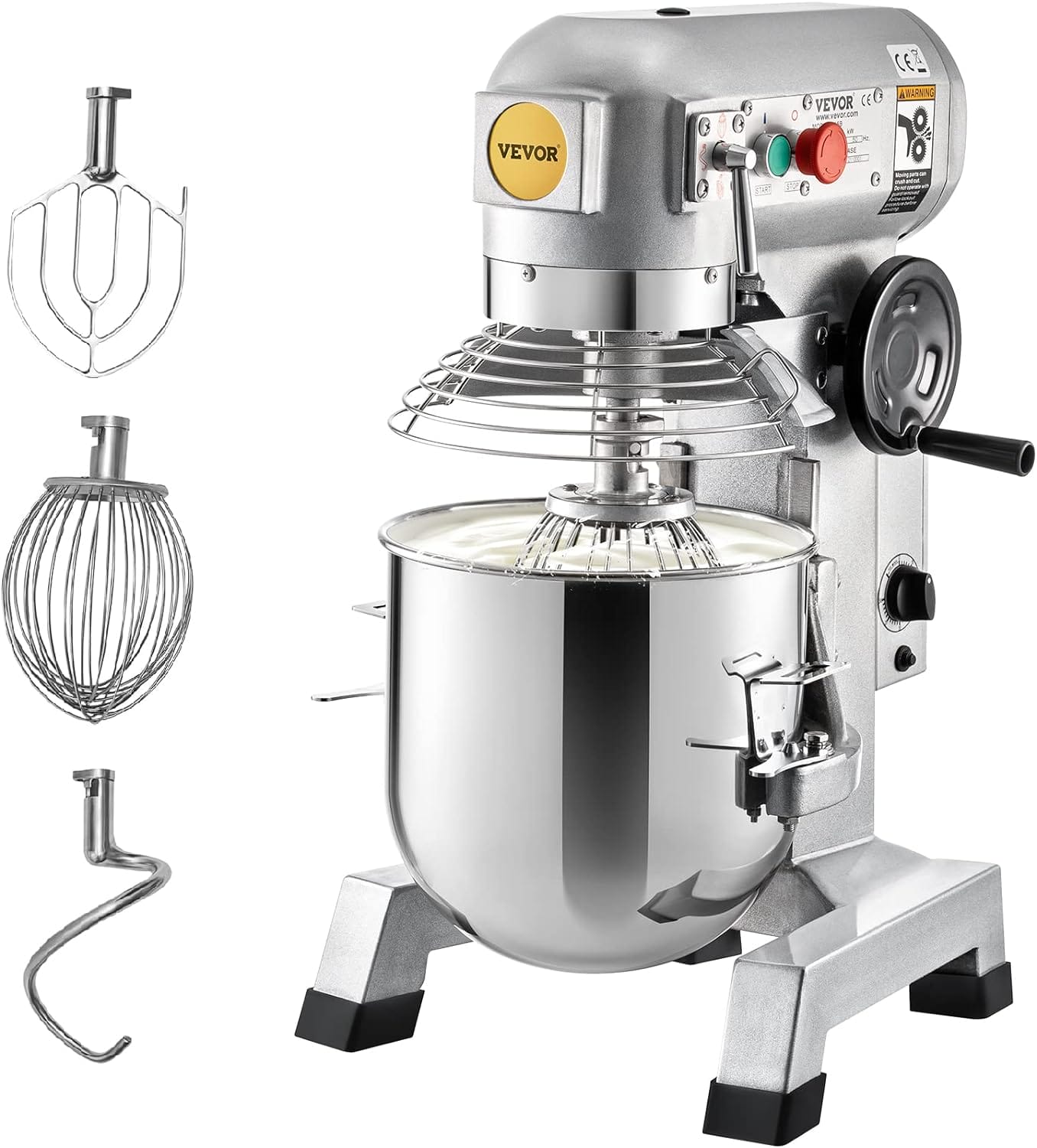 VEVOR Commercial Food Mixer, 15Qt Commercial Mixer with Timing Function, 500W Stainless Steel Bowl Heavy Duty Electric Food Mixer Commercial with 3 Speeds Adjustable 113/184/341 RPM, Dough Hook Whisk Beater Included, Perfect for Bakery Pizzeria