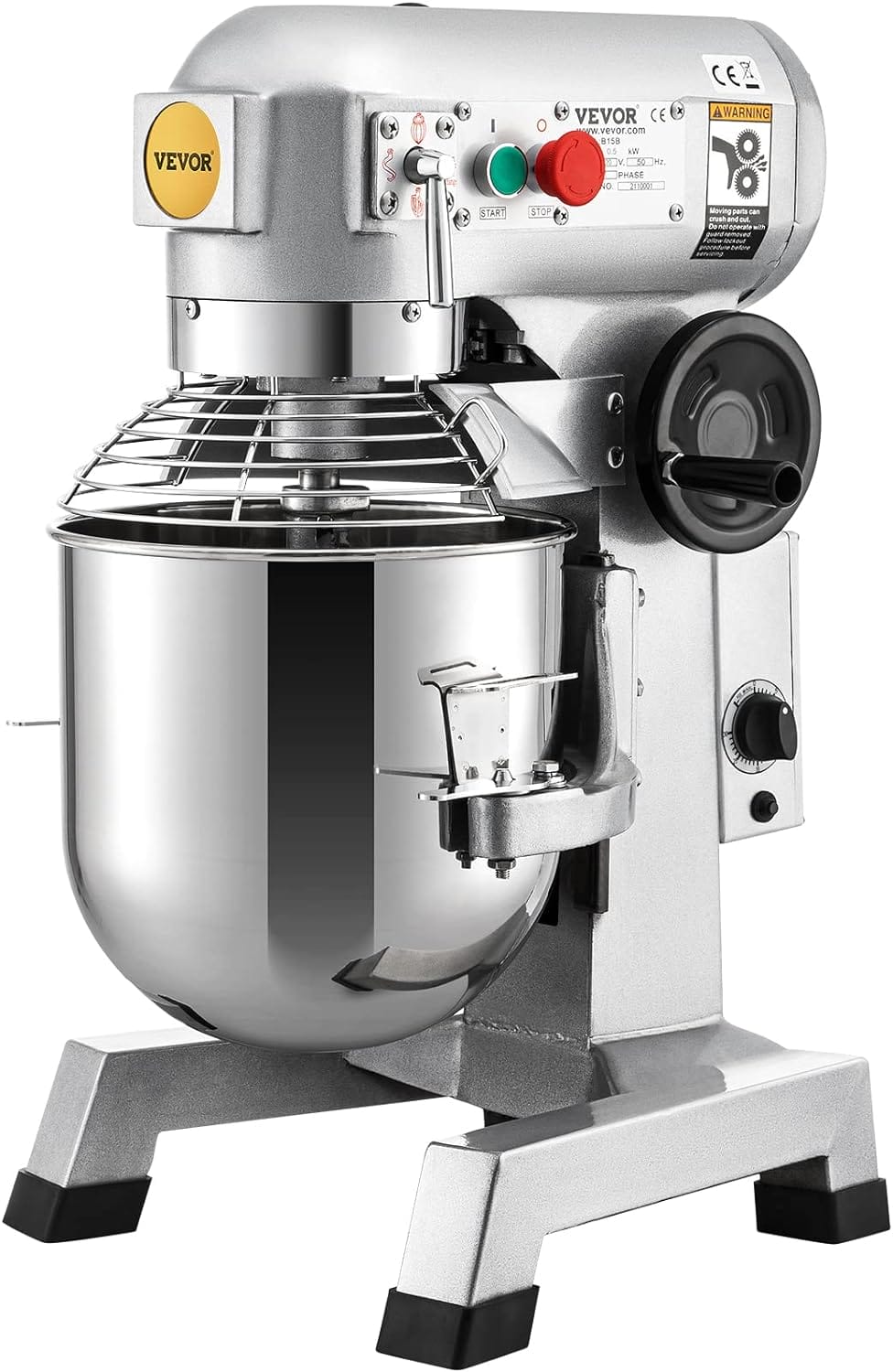 VEVOR Commercial Food Mixer, 15Qt Commercial Mixer with Timing Function, 500W Stainless Steel Bowl Heavy Duty Electric Food Mixer Commercial with 3 Speeds Adjustable 113/184/341 RPM, Dough Hook Whisk Beater Included, Perfect for Bakery Pizzeria