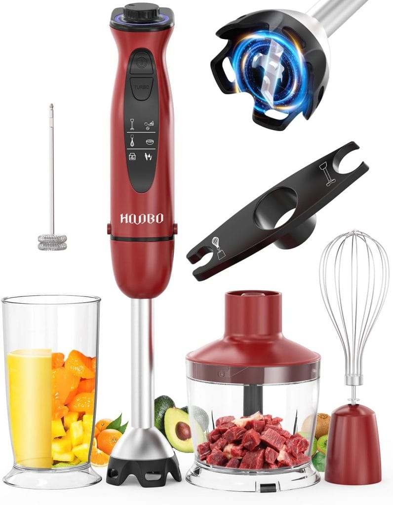 HOVOBO Immersion Blender Handheld 7-in-1 1000W Powerful Scratch Resistant Hand Blenders for Kitchen, Stick Blender Immersion 12 Speed and Turbo Mode, Low-Noise, Beaker Chopper Whisk Milk Frother