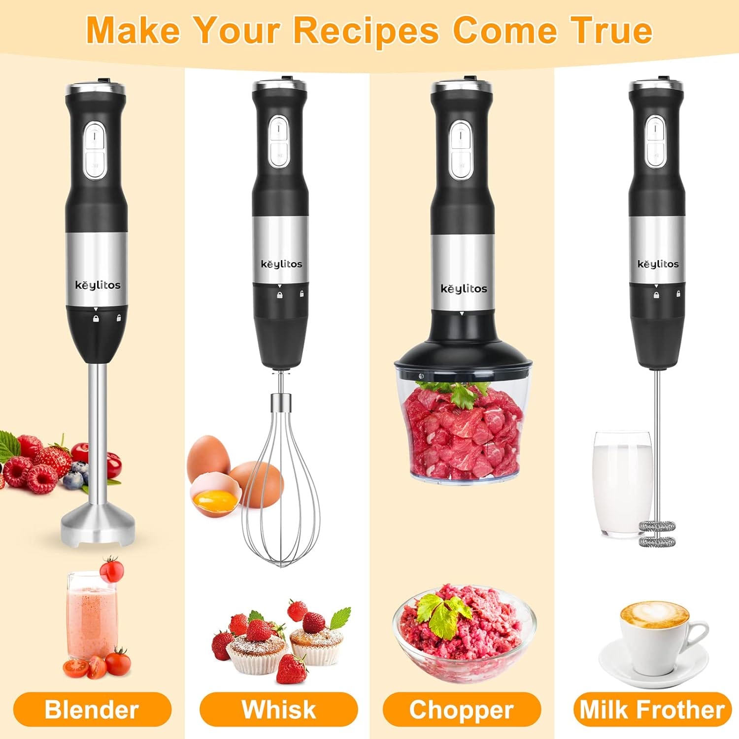 Keylitos 5 in 1 Immersion Hand Blender Mixer, [Upgraded]1000W Handheld Stick Blender with 800ML Beaker,600ML Chopper,Whisk and Milk Frother for Smoothie,Baby Food,Sauces Red,Puree,Soup