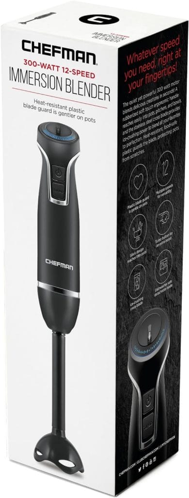 Chefman Cordless Portable Immersion Blender with One-Touch Speed Control - Quick Mix for Shakes, Smoothies, Soups, Dips, Sauces - Black - Stainless Steel Blades - BPA-Free - Dishwasher Safe