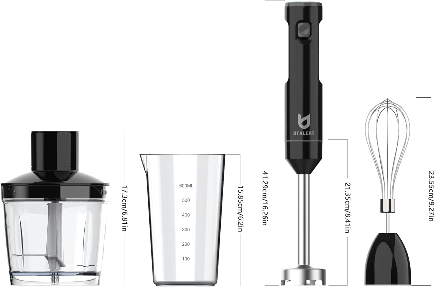 Cordless Hand Blender, UTALENT Variable Speed Immersion Blender Rechargeable, with Fast Charger, 500ml Chopper, 600ml container, Egg Whisk, for Smoothies, Baby Food and Soups – Black Cordless Hand Blender, UTALENT Variable Speed Immersion Blender Rechargeable, with Fast Charger, 500ml Chopper, 600ml container, Egg Whisk, for Smoothies, Baby Food and Soups – Black
