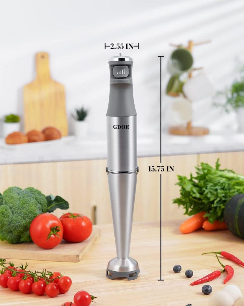 Scratch Resistance Immersion Blender, GDOR Stick Blender with 800 Watts Heavy Duty  Low-Noise DC Motor, Variable Speed Hand Blender for Soups, Sauces, Smoothies, Baby Food, Titanium Blades, BPA-Free