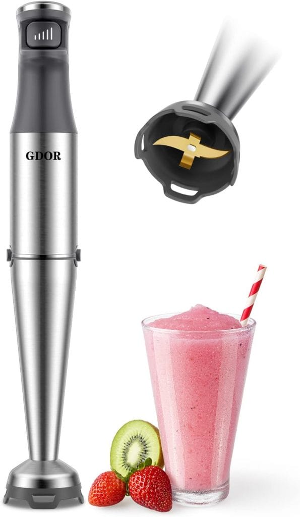 Scratch Resistance Immersion Blender, GDOR Stick Blender with 800 Watts Heavy Duty  Low-Noise DC Motor, Variable Speed Hand Blender for Soups, Sauces, Smoothies, Baby Food, Titanium Blades, BPA-Free