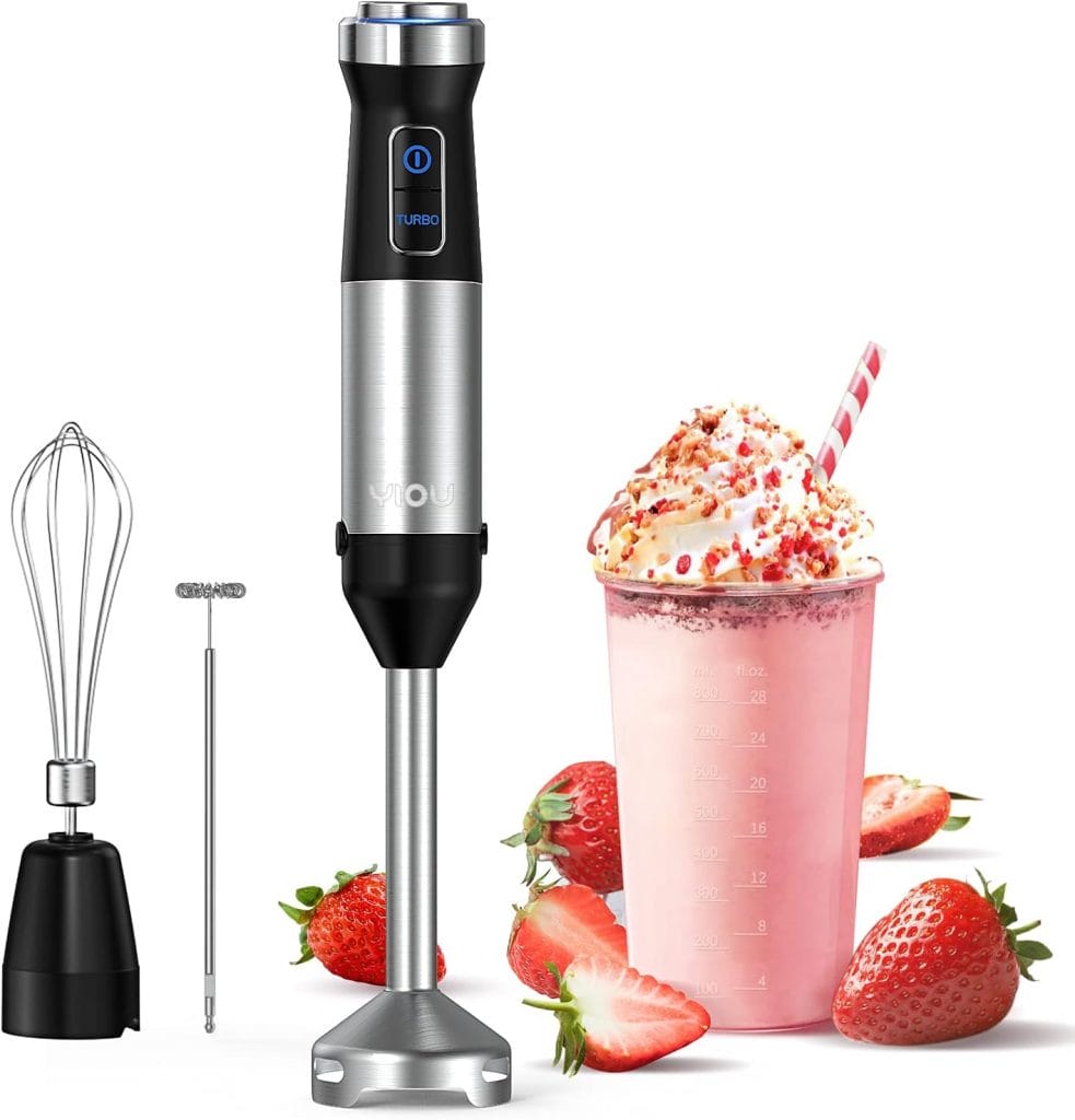 YIOU Immersion Blender, Ultra-Stick Hand Blender Variable Speed Hand Blender 500 Watt Heavy Duty Copper Motor Brushed 304 Stainless Steel for Soups Sauces and Smoothie, Set Black