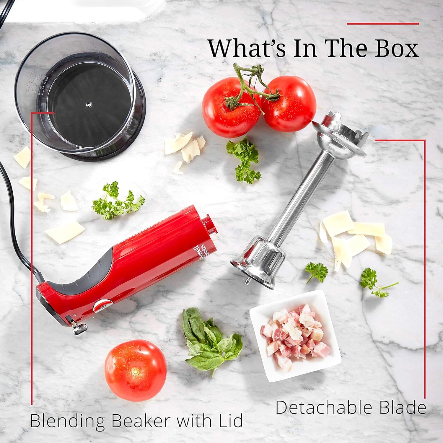 Russell Hobbs HB3100RDR Retro Style Immersion Blender, 1.0L Capacity Beaker, Red Russell Hobbs HB3100RDR Retro Style Immersion Blender, 1.0L Capacity Beaker, Red